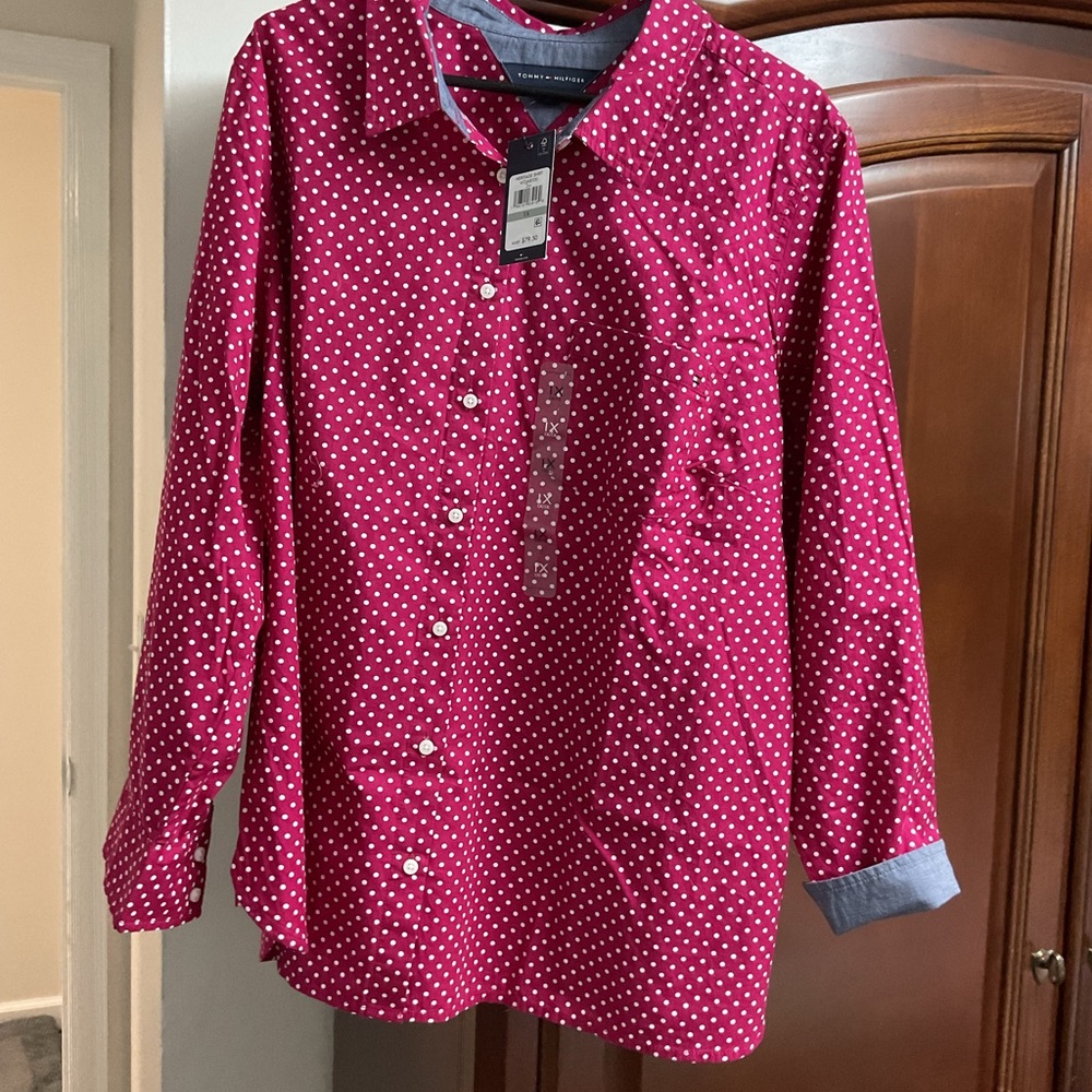 Tommy Hilfiger Red and White Polka Dot Shirt